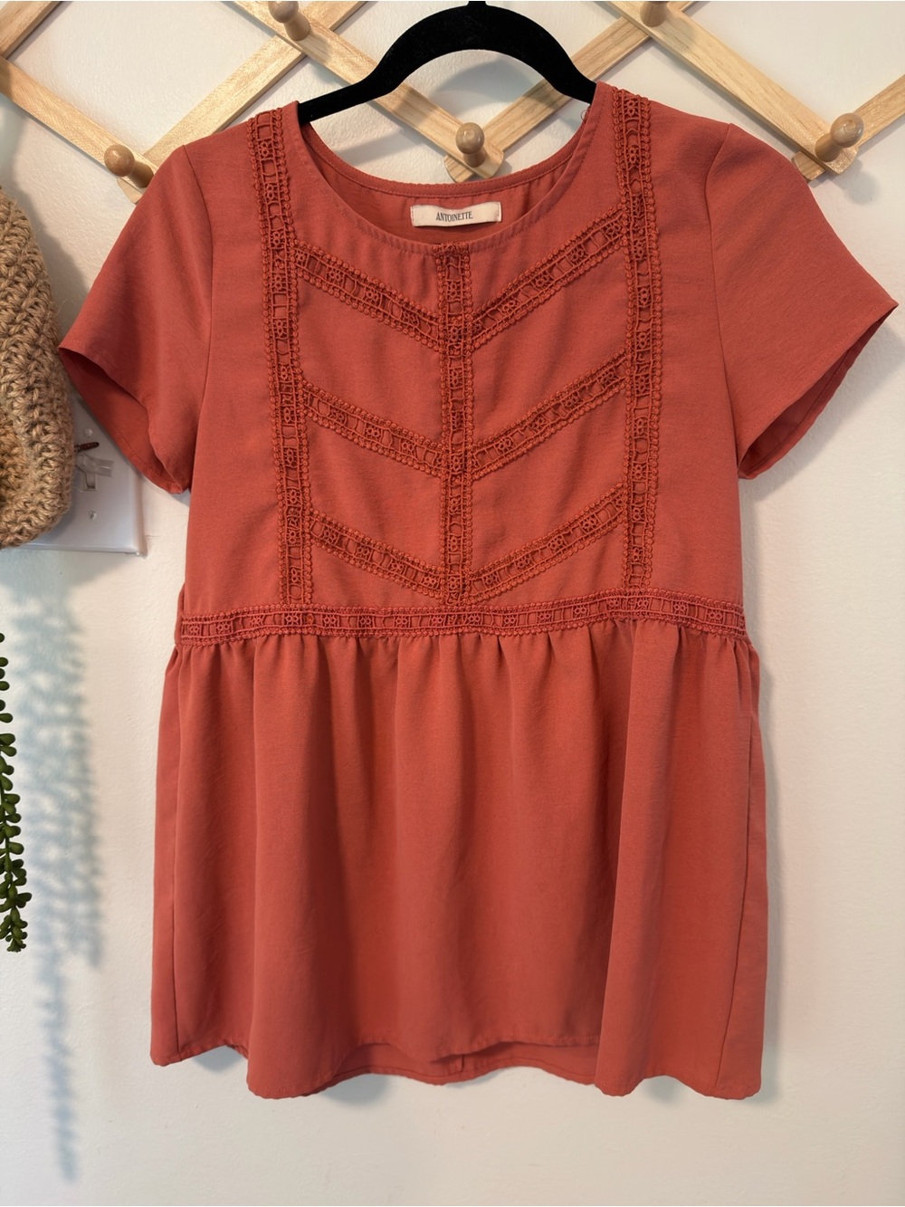 Roolee Rust Crochet-Trim Short Sleeve Tunic